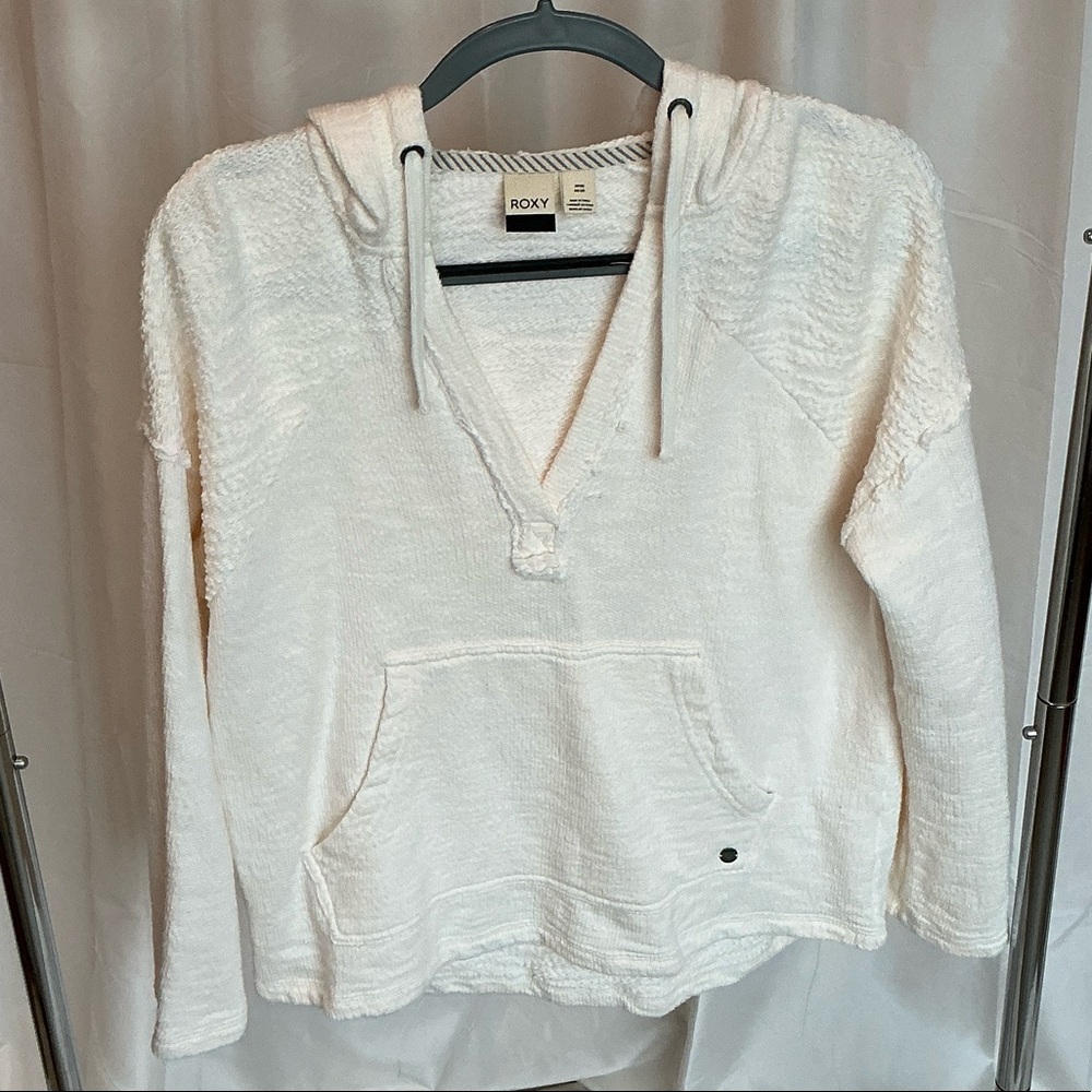 Roxy Women's Cream V-Neck Hoodie Sweatshirt- Size Small